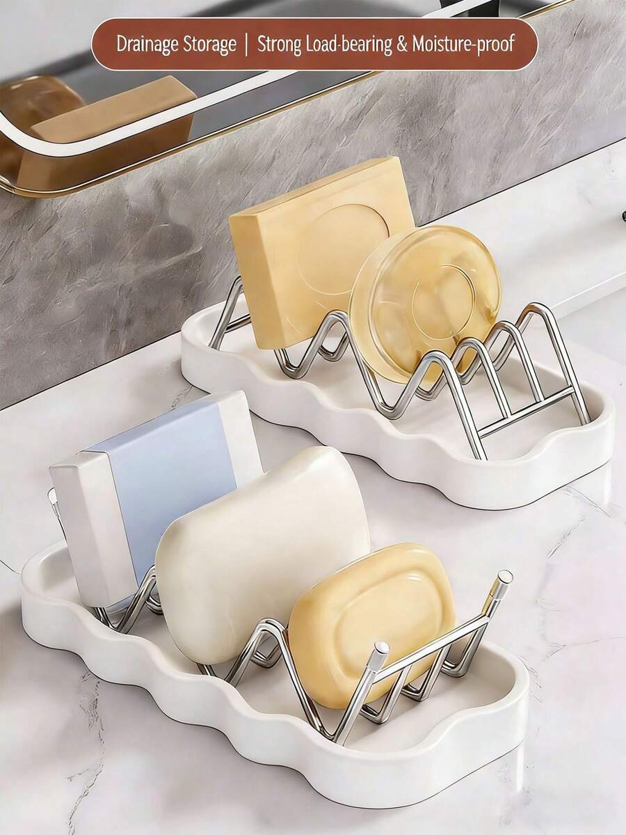 Modern Wave Design Soap Rack – Stainless Steel Bar Soap Holder With Removable Drain Tray, Keeps Soap Dry And Clean, Ideal For Bathroom And Kitchen Sinks