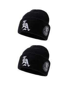 2pcs/3pcs LA Letter 3D Embroidery Beanie Hats, Suitable For Autumn/Winter Daily Wear And Keeping Warm - A - View 6