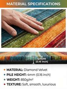 1 件 850 克/平方米金色菱形天鹅绒地毯,采用压花底背和简约波西米亚风格的彩虹条纹图案,为客厅、书房、入口和室内空间增添现代艺术气息。 - 彩色 - 查看 7