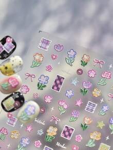 1 片 5D 立体浮雕美甲贴纸，春日甜美美甲贴纸，可爱布片，小花自粘美甲贴纸 DIY - 彩色 - 查看 7