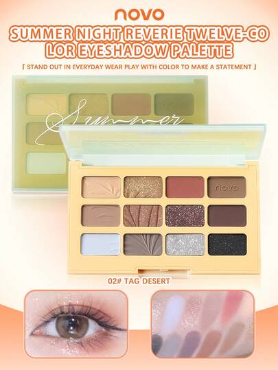 NOVO 12色眼影盘，包含闪粉、珠光、哑光三种质地，用途广泛，易于上妆，持久显色，适合新手，色调中性，韩式风格，可爱百搭，适合角色扮演、日常妆容、约会、送礼、时尚妆容、Y2K风格，多用途