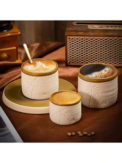 1 Desert Camel And Palm Tree Ceramic Coffee Cup, 120ml/250ml/310ml - Reusable, Hand Carved Middle Eastern Style Ceramic Coffee Cup, Japanese Latte Art Tea Cup Suitable For Latte, Desert Themed Gift, Desert Coffee Cup | Desert Themed Decoration | Durable Ceramic Cup, Coffee Cup, Saudi Arabia Anniversary Gift