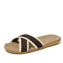 Men's Linen Slippers, Lightweight Non-Slip Indoor Slippers For Bedroom, Summer - Brown - View 8