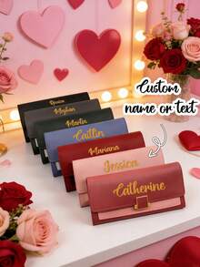 Customizable Clutch Bag/Personalized Wallet, With Your Own Text Printed On It. This Large-Capacity Pu Leather Wallet/Coin Purse/Card Holder Features Credit Card Slots And A Soft Lining, A Secure Snap Closure - Multicolor - View 5