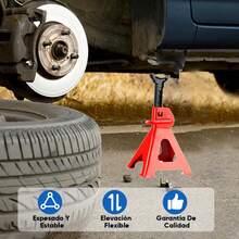 Juego de soportes de gato para coche de alta resistencia ajustables de 3 toneladas/6600 lb, 1 pieza, soporte de elevación para gato de coche de 3 toneladas/6600 lb, estabilizador para remolque de viaje, SUV, autocaravana, camión, coche, rangos de elevación de 30 a 41,5 cm, diseño dentado. - Rojo - Ver 9