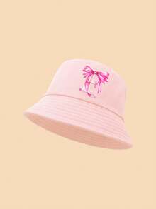 1顶蝴蝶结字母印花儿童渔夫帽，时尚百搭，适合女孩返校、日常佩戴、防晒、节日礼物 - 粉色 - 查看 16