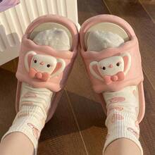 女士夏季新款EVA拖鞋，可爱甜美，厚底防滑，舒适柔软单带凉鞋 - 粉紅白色 - 查看 5