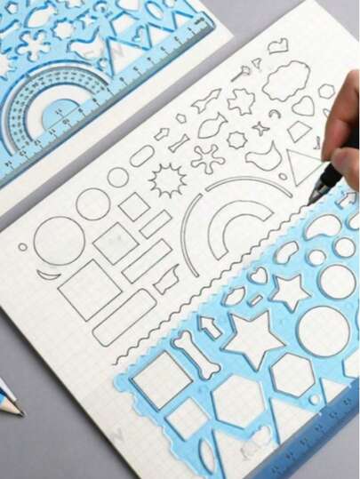 Multi-Piece Drawing Ruler Set, Including: 20cm Flexible Ruler, Transparent Template Ruler, Handwriting Report Ruler Set, Versatile Floral Ruler Set, Geometric Drawing Tools, Multi-Pattern Scaled Stationery. Suitable For Back To School, Winter, Thanksgiving, Christmas, Saudi National Day, Birthday, Holiday Gifts For Boyfriend, Girlfriend, Adults,Rulers