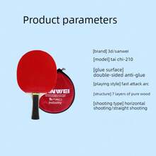 7pcs/Set 3D 210 Professional Table Tennis Racket, 1pc 5-Ply Solid Wood Blade + 6pcs 3-Star Training & Competition Table Tennis Balls, Suitable For Match And Practice - Multicolor - View 4