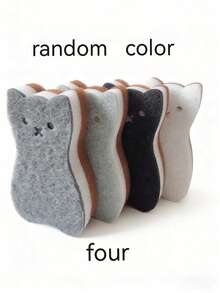 Cute Cat Shaped Double-Sided Sponge Brush, Kitchen Supplies, Cleaning Products, Strong Stain Removal Dish Brush, Household Cleaning Sponge Brush, Suitable For Cleaning Kitchen, Bathroom And Pet Beds, Non-Slip Easy Grip, Making Housework Easier And More Enjoyable. - Random Style - View 10