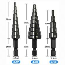 3Pcs HSS High Speed Steel Straight Groove Step Drill Bit Set, Hex Shank 3-12mm/4-12mm/4-20mm Cone Drill Bit, Nitride Coated High Hardness Metal Hole Cutter Drilling Tool, For Wood/Metal/Plastic/Sheet Metal/PVC/Insulation Board - Multicolor - View 7