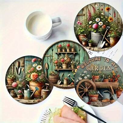 6pcs Classic Garden Floral Wooden Coasters - Elegant Drink, Coffee And Tea Coasters, Home And Restaurant Decor, Garden Afternoon Tea Coasters, Kitchen, Bar And Dining Decoration, Romantic Decor, Ideal Choice For Elegant Ladies, Creative Perfect Holiday Gift