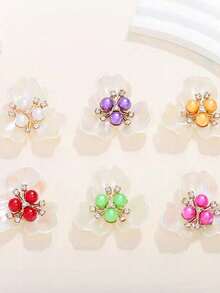 10/5件装仿珍珠水钻装饰花朵设计帽子连衣裙装饰纽扣 DIY手工装饰配件 - 綠色 - 查看 5