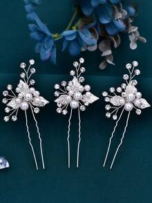 1set Handmade U-Shaped Hairpin For Brides With Leaf Design – Wedding Hair Accessories For Bridesmaid, Girls And Women Elegant Boho Tiaras Valentine's Day Accessories - Silver - View 4