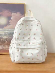 时尚大容量女士背包，尼龙材质，轻便可爱，学生背包 - 可爱碎花图案笔记本电脑背包，大学书包，多口袋设计，适合商务、通勤、户外、旅行、返校季热销 - 青少年、中小学生和大学生的理想礼物，卡哇伊 - 彩色 - 查看 3