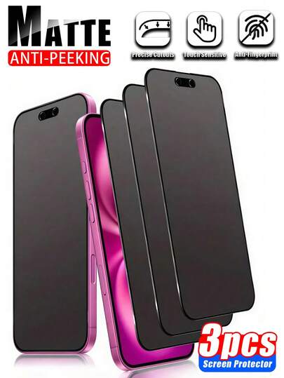 3pcs Ceramic Anti-Spy Matte Screen Protector, Soft Material Unbreakable, Suitable For Office & Home, Ultra-Thin Design Not Bulky, Smooth & Soft Touch, Anti-Fingerprint Anti-Scratch Waterproof, Strong Impact Protection, Easy Installation, Ideal For Daily Protection And As Halloween/Christmas Gifts, Compatible With IPhone 17 Pro Max/17 Pro/17 Air/17/16 Pro Max/16 Pro/16 Plus/16/15 Pro Max/15 Pro/15 Plus/15/14/13/12 And More