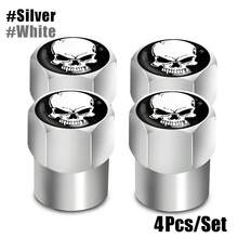 Tapa de vástago de válvula de neumático con logotipo de calavera de aleación de aluminio, tapas de válvula de aire de vástago de rueda de neumático para automóviles, 4 piezas por juego 8EM6 - Rojo-Negro-Blanco - Ver 8