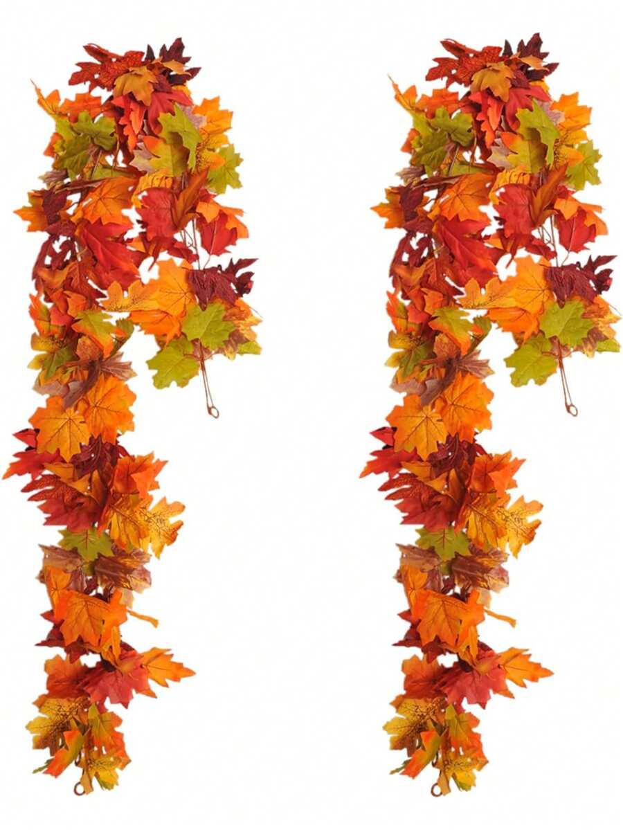 1 vòng hoa lá phong nhân tạo dài 78,74ft (khoảng 24,5m), vòng hoa mùa thu, lá phong, thích hợp trang trí nhà cửa trong nhà/ngoài trời, đám cưới, Halloween, Lễ Tạ ơn. - Nhiều màu - Xem 1