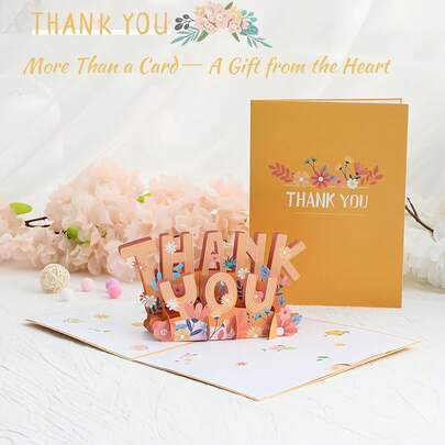Tarjeta de agradecimiento 3D desplegable - Tarjeta de arte de papel plegable con texto 3D "Gracias" y decoración floral vibrante, ideal para expresar gratitud a amigos, familiares y maestros, excelente para regalar, mensajes de bendición y ocasiones especiales