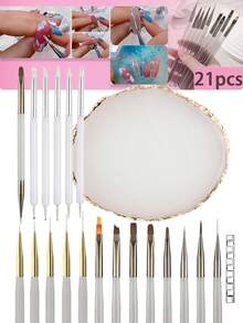 5/15/21件套专业美甲工具套装和眼线笔套装，精细画笔，适用于凝胶美甲，包括5支眼线笔（25mm、24mm、13mm、10mm、7mm）、9支美甲笔、1个树脂调色盘、5支混合色双头亚克力硅胶雕刻笔/点钻笔、1个美甲笔架、美甲工具套装、DIY化妆展示板，适用于家庭美甲沙龙。 - 彩色 - 查看 12
