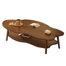 Cloud Coffee Tables With Large Tabletop, Oval Wood Coffee Table With Open Storage Shelf For Living Room Bedroom - Kayu kenari hitam - View 9