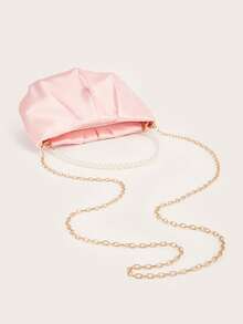 1pc Girl's Fashionable Floral Ruffle Cloud Pearl Handbag, Elegant Evening Bag, Unique Design Chain Shoulder Crossbody Bag - Pink - View 4