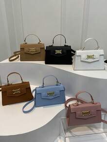 新款休闲单肩手提包，时尚简约纹理小方包，女士街头斜挎包 - 彩色 - 查看 10