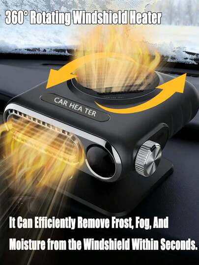 Chauffage portable pour voiture 12V et désembuage - Mode double, alimenté par l'allume-cigare, chaleur et ventilateur pour un réchauffement rapide, convient à la plupart des véhicules, idéal pour les voyages et le camping en hiver, accessoires automobiles