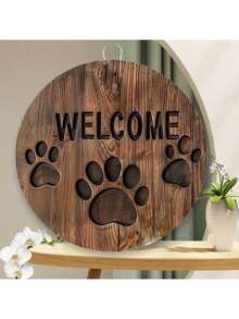 1pc Cute Dog Paw & Family Theme Round Metal Welcome Plaque, Indoor Wall Decor Suitable For Home, Bar, Garage, Cafe And Garden, Can Be Used As Wreath Decor, Durable Rustic Style Decoration, Ideal Gift For Holidays And Housewarming - Multicolor - View 2