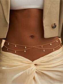 1 pieza Cadena para la cintura con múltiples capas y flecos de estilo bohemio y sexy, adecuada para usar en la playa, vacaciones y fiestas - Dorado - Ver 2