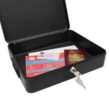 12" Security Cash Document Storage Safety Deposit Secure Lock Key Safe Box Metal - Black - View 2