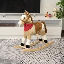 Children's Plush Riding Rocking Horse Toy Denim Rocking Chair, Suitable For Children Aged 3-6, Beige - Beige - View 7