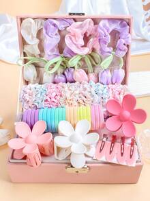 110pcs/Set Dreamy Pink Women Fashion Hair Accessories Set - Includes Floral & Geometric Plastic Hair Clips, Hair Ties, Hair Bands - Suitable For Women & Girls, Essential Valentine's Day Gift, Easy To Style For Casual Daily Looks Or Sweet Party Outfits, Adding Charming Appeal, School Stuff, Flower , Gifts, Cute Accessories, Girly, Hair Bobbles, Head Accessories, Valentines Accessories, Spring - Multicolor - View 15