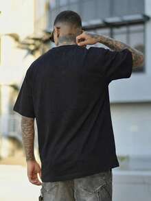 Men's Casual Versatile Minimalist Printed Short Sleeve T-Shirt - Black - View 4