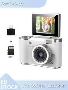 1 Pc 4K High Definition Digital Camera, Retro Micro Single Lens Digital Camcorder, 3 Inch Flip Screen With Flash, 16X Zoom, Comes With 32G Storage Card, Suitable Christmas/Birthday Gift For Boys & Girls Aged 3-18 - LK-007 White - View 14