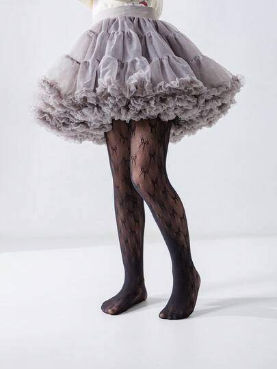 1pc Children's Solid Color Bow Decor Tights, Cute Minimalist Hollow Breathable Comfortable Mesh Socks, Fashion Delicate Soft Versatile School/Home/Travel/Holiday Gift/Valentine's Day Outfit