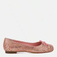 Apollon Bow Detail Foil Print Suede Ballerinas - Pink - View 1
