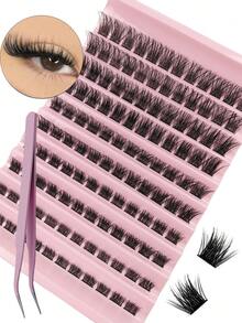 120片独立簇状假睫毛，带镊子，柔软自然，D型卷翘，长度8-16毫米混合，DIY嫁接睫毛，蓬松轻盈，分段嫁接假睫毛，送给女性和女孩的好礼物 - D - 查看 2