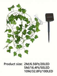 1pc Solar Powered Evergreen Ivy String Lights, Solar Powered Green Leaf String Lights, Solar Lights, 10/5/2m Solar Powered Artificial Evergreen Ivy Leaf String Lights - Natural Style Mimicking Green Leaves, Realistic Evergreen Ivy Leaf Pattern, Soft Warm Lighting, Photosensitive Automatic On/Off Function - Solar-powered Green Leaves - View 4