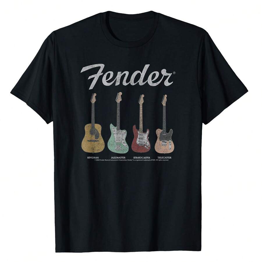 100% Cotton,Fender Vintage Guitar Lineup T-Shirt Small,Vintage T Shirts,Men Clothes,Vacation Outfits Men - màu đen - Xem 1