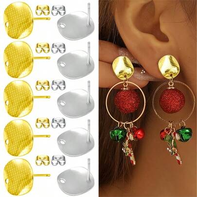 KMEOSCH Stainless Steel Wavy Dotted Perforated Earring Accessories, 20pcs/24pcs (10pcs/12pcs Studs + 10pcs/12pcs Earring Backs) Hanging Hole DIY Earrings, DIY Earring Components & DIY Earring Holder