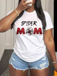 Spider Mom Graphic Tee For Women Casual Summer Outfit With Web Design And Spider Motif Perfect For Comic Fans And Halloween Party Wear, 220g - 白色 - 查看 1