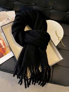 1pc Modern Minimalist Solid Color Fluffy Tassel Warm And Comfortable Shawl Scarf For Women, Suitable For Daily Outings, Commuting, Parties, Leisure, Balls, And Other Occasions, Fashionable And Elegant Women's Accessory - Army Green - View 15