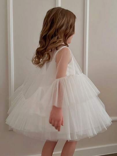 Young Girl Bowknot Tulle Party Dress, Suitable For Children's Birthday, Wedding, Flower Girl, Prom, Party And Other Important Occasions