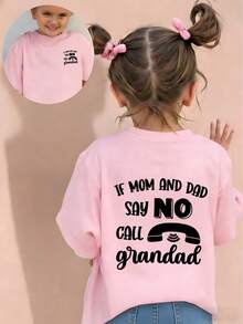 Young Girl Casual Graphic Print Crew Neck Short Sleeve T-Shirt, Summer Top - Pink - View 3