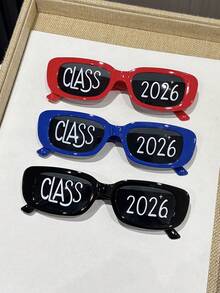 1 Pair Jelly Color Square Frame Glasses, Suitable For Class Of 2026 Graduation Party - Grey - View 7