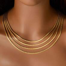 1pc Fashion Classic 14k Gold-Plated Shiny Woven Chain Necklace For Women - Gold - View 4