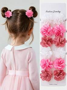Set de 10 piezas de pinzas para el cabello con flores de tela para niñas, accesorios para el cabello DIY para decoración de playa, viajes y fotografía - Multicolor - Ver 1