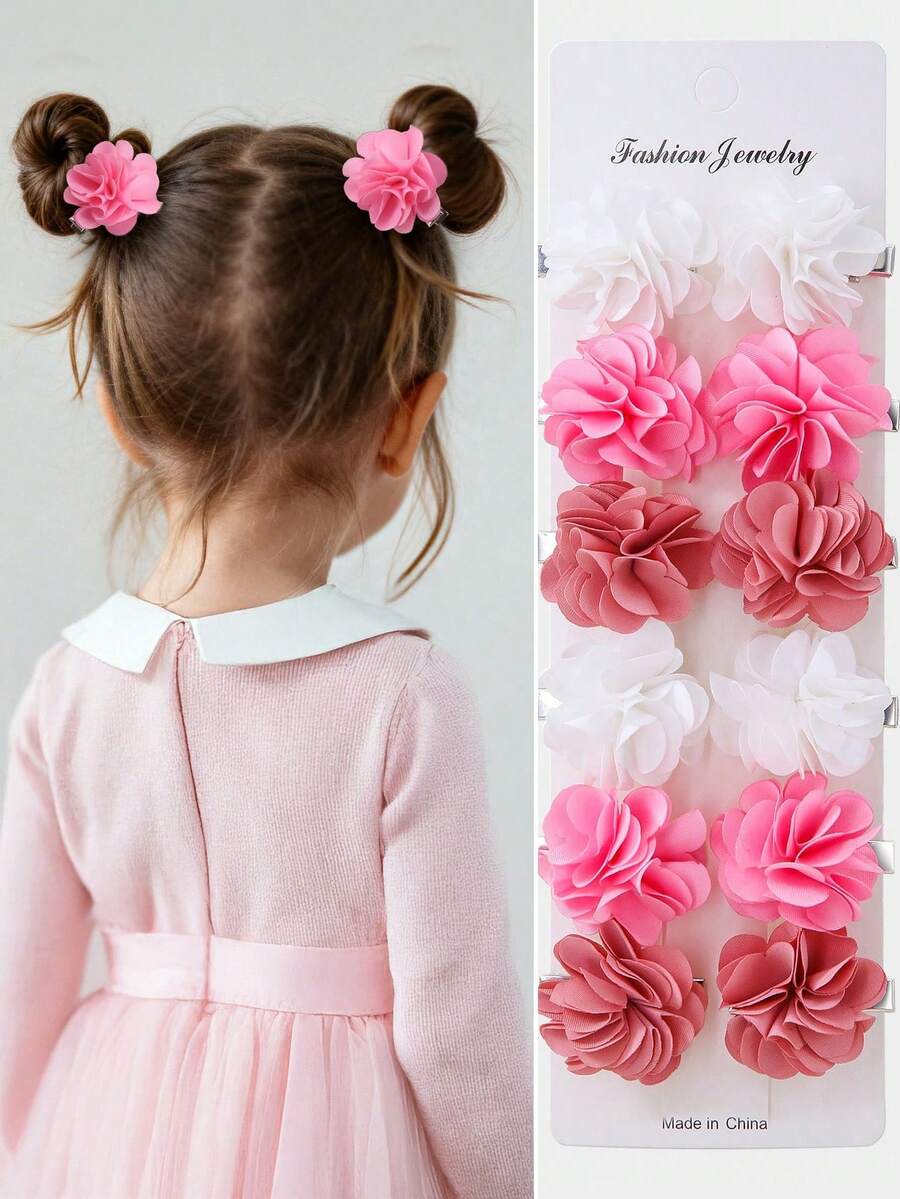 Set de 10 piezas de pinzas para el cabello con flores de tela para niñas, accesorios para el cabello DIY para decoración de playa, viajes y fotografía - Multicolor - Ver 1