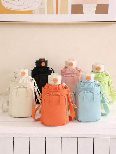 Hands-Free Insulated Water Bottle Bag With Phone Pocket & Adjustable Shoulder Strap, Large Capacity Cup Holder Pouch With Storage - Fit For, -Like (Unisex /), Water Bottle Pouch, Water Bottle Bags, For Daily Commute, Shopping, Hiking, Walking, Gym, Camping, Outdoor Sports, Travel & Back To School Essentials